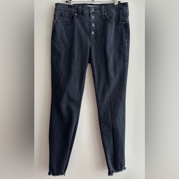 Madewell Black 9” High-Rise Button-Fly Skinny Jeans, Raw Hem, Size 29 - Picture 1 of 16